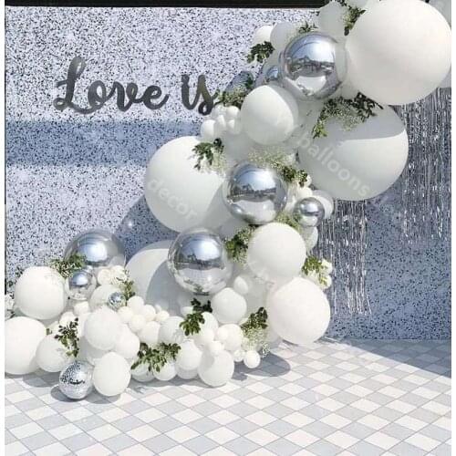 DIY White Silver 4D Balloons Garland Silver Confetti Balloon Arch Birthday Baby Shower Wedding Anniversary Party Decorations