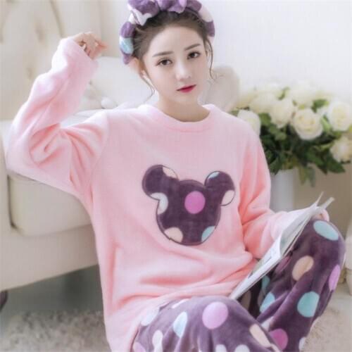 Manufacturers selling season and thicken color flannel pajamas female han edition of new leisure household to take