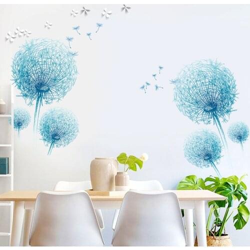 Nordic 3D Blue Dandelion Home Decor Wall Art Sticker Poster Wall Decals Picture for Living Room Wallpaper Decoration Accessories