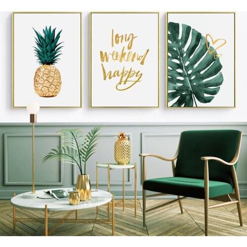 Nordic Watercolor Pineapple Green Leaves Canvas Painting Wall Art Posters and Prints Plant Pictures for Living Room Home Decor