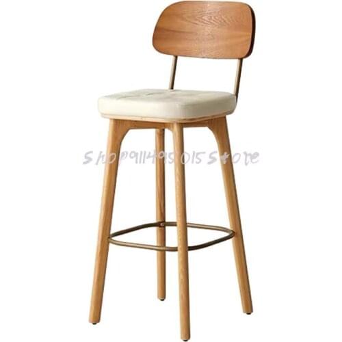 Nordic Solid Wood Bar Stool Simple Backrest Bar Chair Ins Net Red Cafe Bar Dessert High Chair