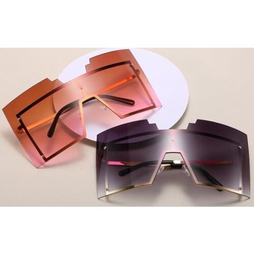 Overszied Face Shield Sunglasses Men Women Square Shades 2020 Large Rimless Red Sunglasses Female Fashio Popular Eyewear Goggles