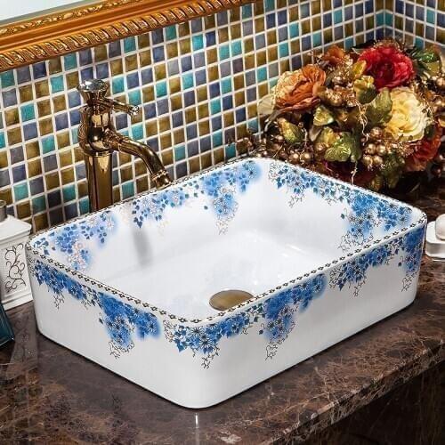 Counter Top Wash Basin Cloakroom Hand Painted Vessel Sink bathroom sink bathroom hand basins Rectangular