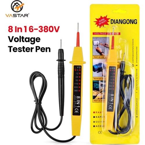 Vastar 8 In 1 6-380V Voltage Tester Pen Polarity Current Tester Voltage AC/DC Tool Electrical Voltage Meters Instruments