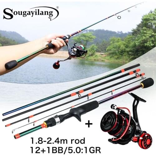 Sougayilang Fishing Rod Set 1.8m-2.4m Fishing Rod and 12+1BB Fishing Reel Saltwater Freshwater Fishing Rods Combos Spnning