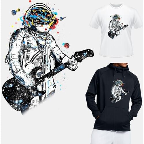 Spaceman Play Guitar Iron On Patches For Clothing Heat-sensitive Transfers For Clothes DIY Fashion Boy Man T-shirt Jeans Patch
