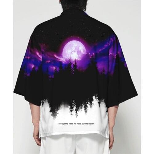 Japanese Moon Kimono Cardigan Samurai Costume Cloth Kimono Jacket Forest Kimono 3D Printed men/ womens Shirt Streetwear tops