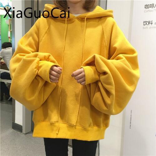 Yellow Cheap Fashion Women Hoodies Autumn and Winter Cotton Sweatshirts Hooded Batwing Sleeve Female Hoodies Lu7 35