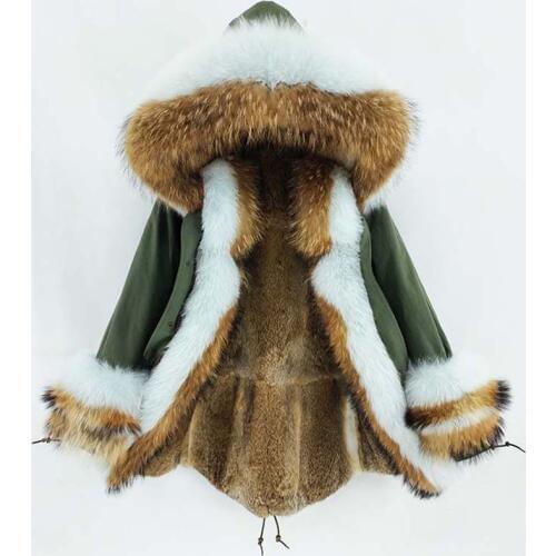 2020 Womens clothing Jacket Long Parka Natural Raccoon Fox Fur Collar Hood Cuffs Rabbit Lliner Outerwear Winter Real Fur Coat