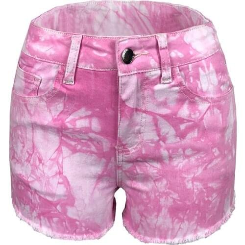 Quanss Tie Dye Print Pink Hip Hole Denim Shorts Summer Sexy Hotpants Casual Mini Jeans Women 2021 New Arrival Hot Pants