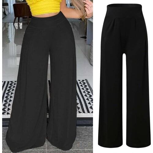 2021 Women High Waist Solid Printing Pant Easy Trousers Long Pants Boho Beach Pockets Pants Comfy Loose Daily Pants Dropshipping
