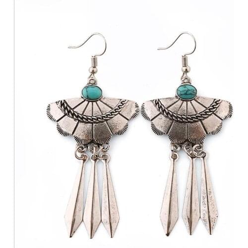 Bohemia Synthetic Stone Drop Earrings For Women Ethnic Alloy Triangle Fishhook Dangle Earrings Fashion Jewelry Pendietes