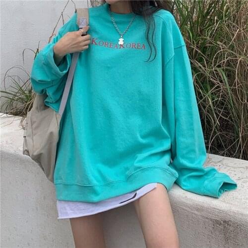 Super fire womens early autumn casual loose thin hoodless sweater lazy loose blouse women
