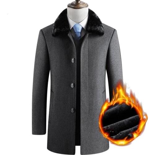 Winter Thick Warm Jackets Long Woolen Coats Men Casual Slim Fur Collar Palto Wool Overcoat Peacoat Trench Windbreaker Jacket