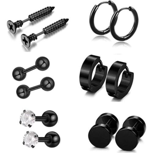 12Pcs/set Stainless Steel Ear Studs Unisex Screw Barbell Piercing Earrings Decor