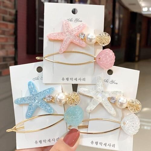 2pcs/sets Starfish Hair Clip Gold Pearl Hairpins Clips Barrette Cute Clips Headpiece Pins Hairgrips Hair Accessories For Women