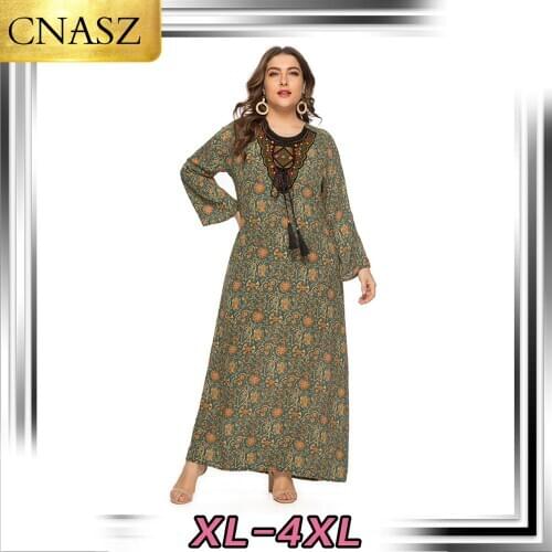 2019 Latest Muslim Fashion Ribbon Lace Print Dress Arab Turkey Loose Dress Dubai Islamic Abayas For Womens Dress Middle East