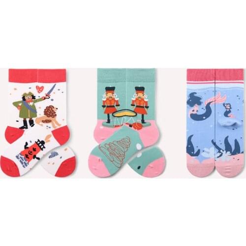 3Pairs/lot Fairy Tale Pattern Women Socks Sweet Girls Socks Fashion Cotton Women Socks Funny Mid Crew Socks Comfy Socks 36-43