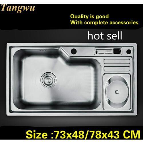 Free shipping Household kitchen single trough sink do the dishes 304 stainless steel hot sell 730x480/780x430 MM