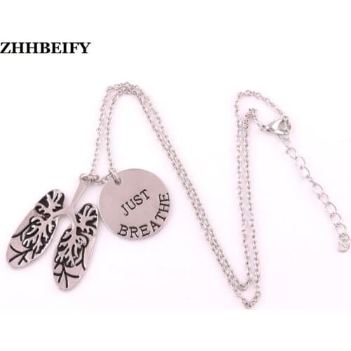 Zinc alloy antique silver plated human thoracic anatomy pendant lung creative Just Breathe necklace