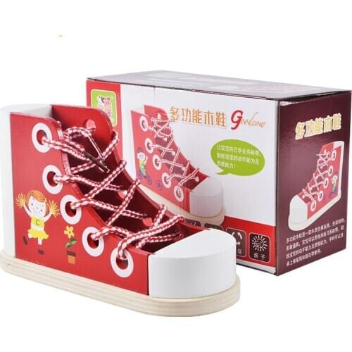 Tie Shoelace Game Baby Wooden Toys Models Shoes Kids Early Learning Aids Montessori Childrens Puzzles Educational Daycare Gift