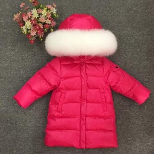 Childrens long down coat girls thick down coat real fur
