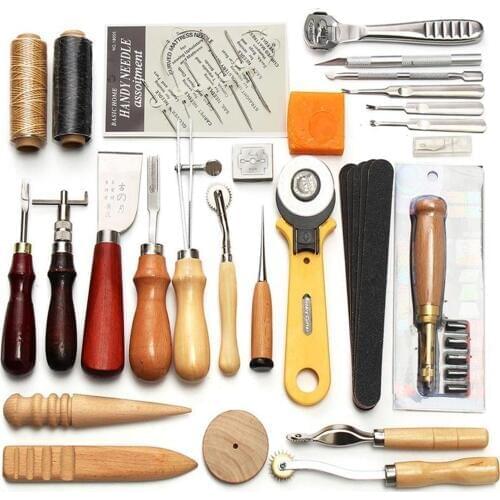 Beginner Leather Craft Tool Leather Sewing Kit DIY Hand Stitching Tools with Groover Awl Edge Crease professional sets