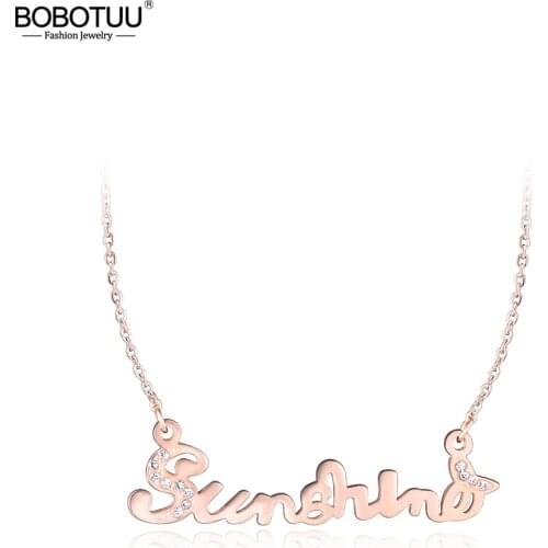 BOBOTUU New Chokers Women Jewelry Sunshine Necklace Mosaic Rhinestone Stainless Steel Pendant Necklace For Lovers Gift BN17021