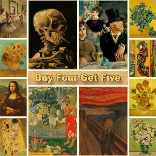 Famous Artist Van Gogh Oil Painting Poster Starry Sky Iris Flower Landscape Poster and Prints Living Room Bar Cafe Wall Decor