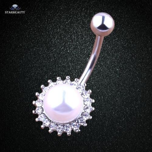 Simulated-Pearl Barbell Navel Belly Button Rings Belly Navel Piercing Surgical Steel Belly Dance Bars Body Jewelry Piercing