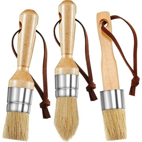3 Pieces Chalk and Wax Paint Brushes Bristle Stencil Brushes Including Flat Pointed and Round Chalked Paint Brushes