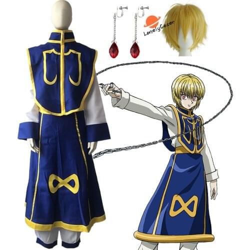 Anime Hunter x Hunter Cosplay Costume Kurapika Wig Earring Vest Top Skirt Pants Halloween Christmas Party Suit Uniform Men Women