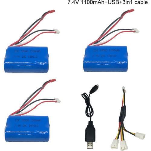 7.4V 1100mAh Lipo Battery with USB charger 3in1 cable set For MJX T10 T11 T34 HQ 827 871 RC helicopter battery 18500 toy battery