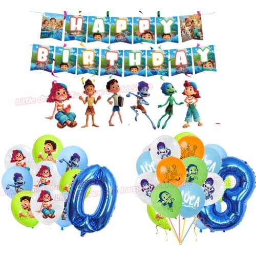 Luca Balloons Pixar Disney Theme Party Decoration Supplies Latex Balloon Children Birthday Flag Pull Banner Flag Set Kids Gifts