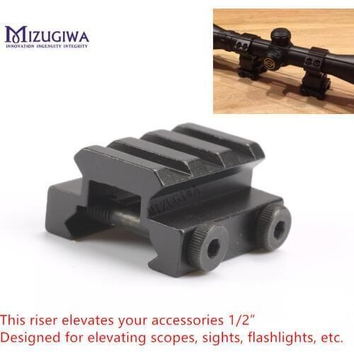 MIZUGIWA 1/2" 3 Slot 2 Bolts Low Riser WEAVER PICATINNY Scope Mount fit 20mm Rail Elevate Scope Laser Sight Flashlights