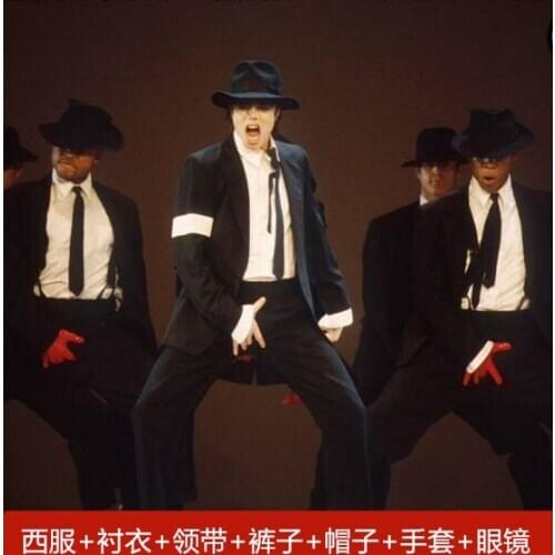 MJ Michael Jackson Cosplay clothes Dangerous Modern suit necktie Mechanical dance Hip hop Stage costume