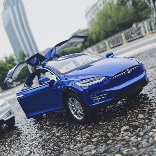 1/24 Alloy Die Cast Tesla MODEL X Toys Car Simulation Sound Light Pull Back Collection Model Toy Vehicle For Children Gifts