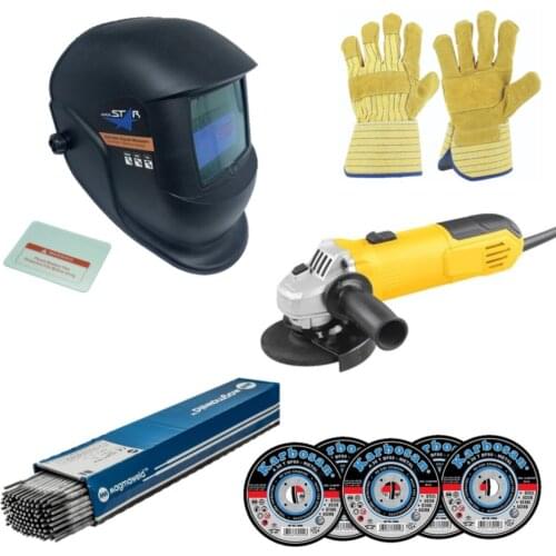 5'li Welder Set-Angle Grinder + Welding Mask + Electrode + Gloves + Cutter Disc