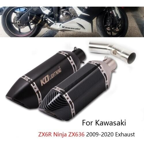 Slip-on Exhaust Set for Kawasaki Ninja ZX6R ZX636 2009-2020 Motorcycle Mid Link Tube 51mm Muffler with DB Killer Escape 370mm