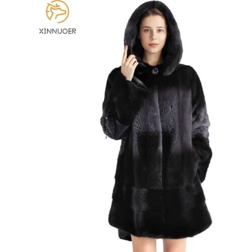 Mink coat ladies coat gray over-carved hooded dress can be customized and extended 6XL-7XL