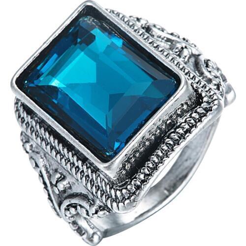 New Collection Anti silver color Brilliant blue large square crystal Ring Fine Jewelry Anillos Distribution size 6 7 8 9 10