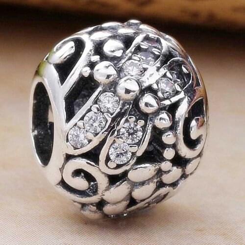 Original OpenWork Dragonfly Meadow With Crystal Beads Fit 925 Sterling Silver Bead Charm Bracelet Diy Jewelry