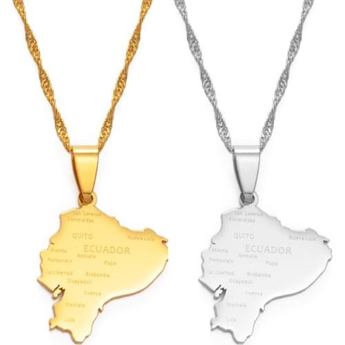 Anniyo Ecuador Map Pendant Necklaces for Women Gold Color Charm Maps Jewelry Ecuadorian Patriotic Best Gifts #149121