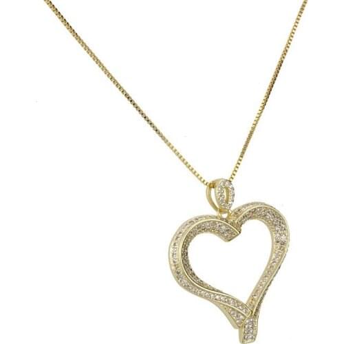 Funmode Micro AAA Cubic Zircon Pave Gold Color Heart Shape Necklace For Women Dress Jewelry Accessories Collares FN178