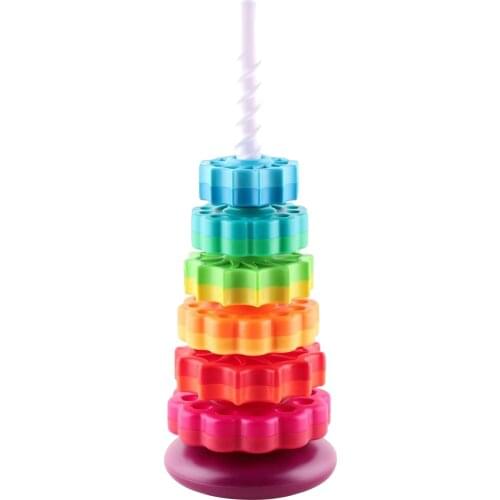 Plastic Rainbow Tower Stacking Toy Shape Color Recognition Building Blocks