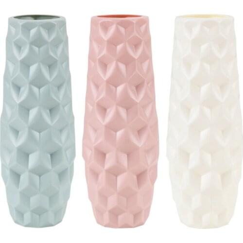 Rhombus Plastic Vase Imitation Ceramic Flower Pot Plants Arrangement Container