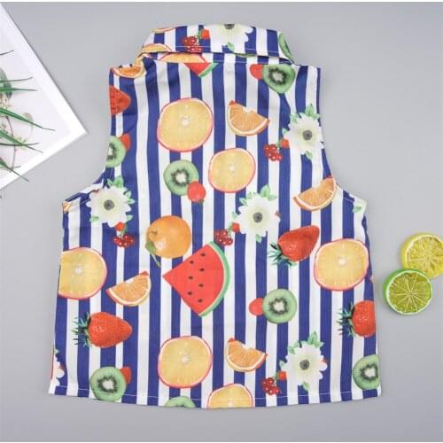 Pudcoco Toddle Baby Girls Summer Ruffle Tutu Dress Fruit Print Striped Sleevelesss Princess Dress Casual Kids Children Clothes