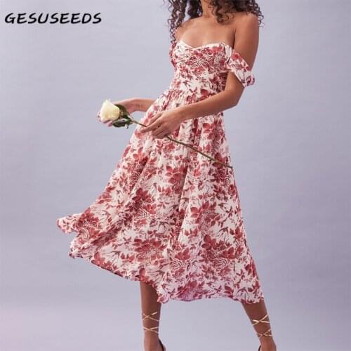 Summer floral dress women A line dresses vintage slim dress party strapless dresses sleeveless chiffon dress midi vestidos 2020
