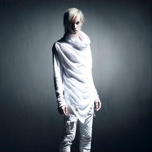 Hot New Mens Long-sleeved T-shirt Nightclub Slim Korean Bottoming Shirt Irregular Tide Hairstylist Clothing Singer Costumes