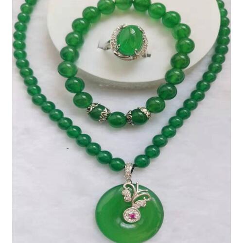 Fine Jewelry Natural 925 Silver Chalcedony Ring Pendant Earrings Sets Women Party